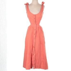 Reformation Coral Gauze Button Front Tie Strap Midi Dress Size 4